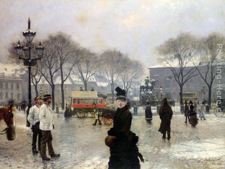A Winter's Day on Kongens Nytorv Copenhagen painting - Paul Gustave Fischer A Winter's Day on Kongens Nytorv Copenhagen art painting